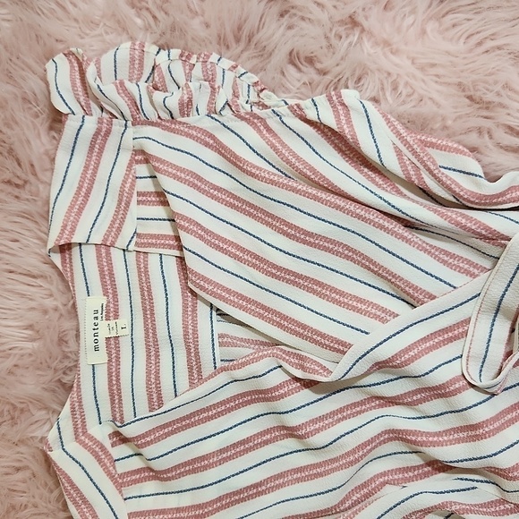 2for$10 Pink blouse with blue white stripes Size Large Feminine boho Sexy - Picture 2 of 6